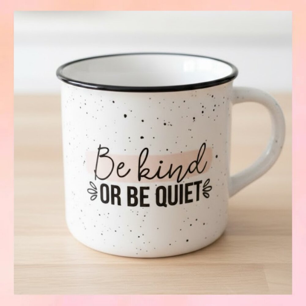 Kindness Quote Campfire Mug Style | Cute Black Speckle Ceramic Gift Cup